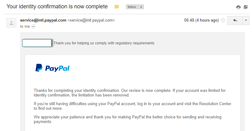 Paypal verify identity